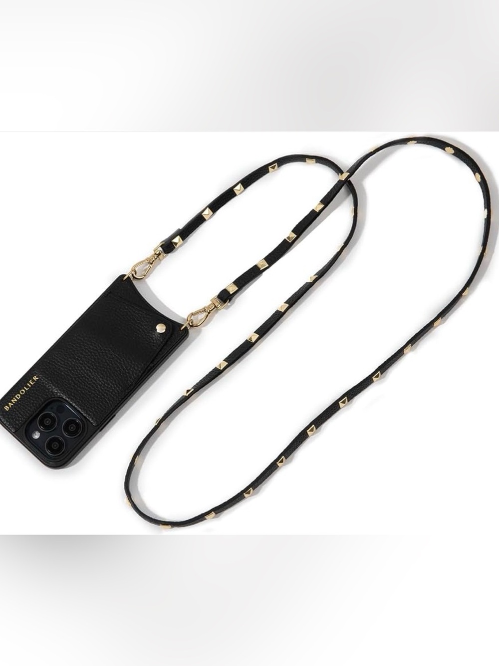 New Bandolier Sarah Crossbody Phone Strap Only Black Leather with Silver Studs - Picture 9 of 16
